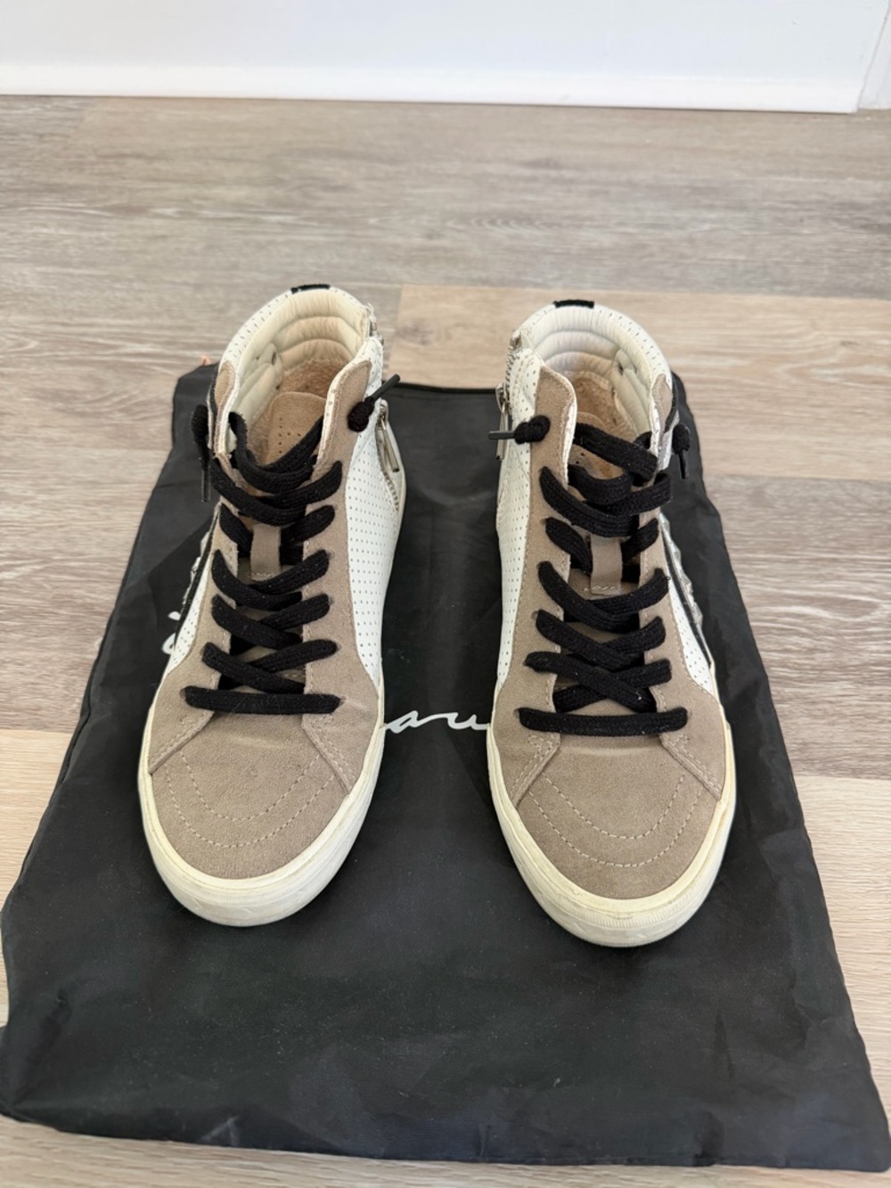 Vintage Havana Tan and White High-Top Sneakers